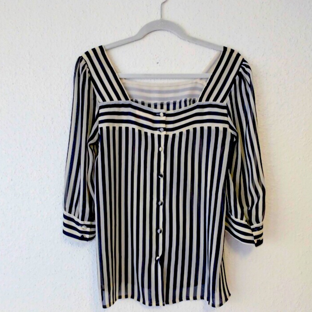Urban Outfitters Navy & Cream Striped Blouse
